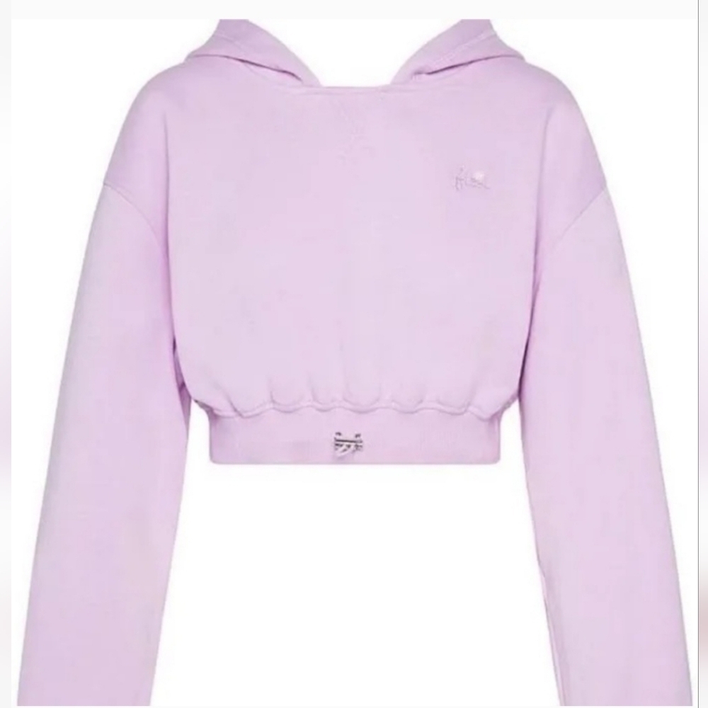 For Love & Lemons × Victoria Secret Josie Crop Hoodie Size Lg Lilac Drawstring - Picture 2 of 12